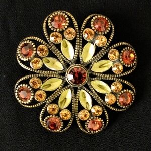 Vintage Victorian Amber & Gold Stone Floral Shaped Brooch